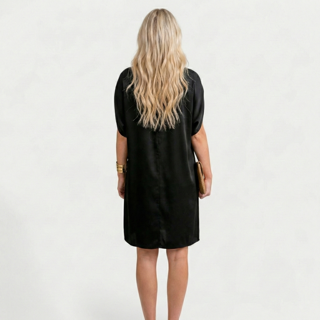 Trudy | Sleek Satin Dress with Zipper Collar